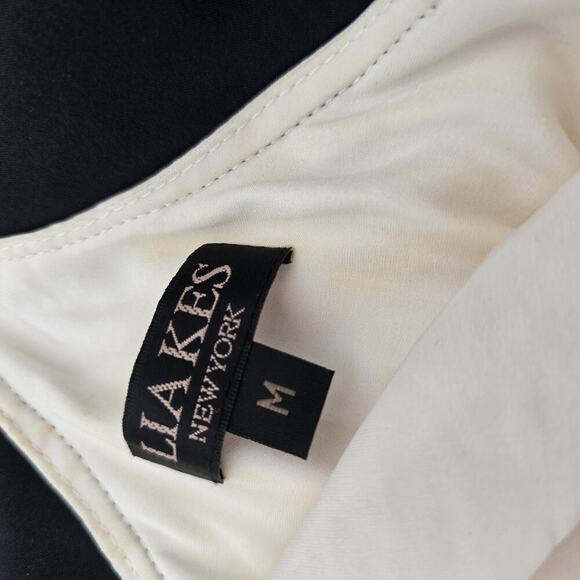 Lia Keys Top Womens Medium Black Cream Tank Silk Sequin New York Cowl Blouse - Picture 3 of 11